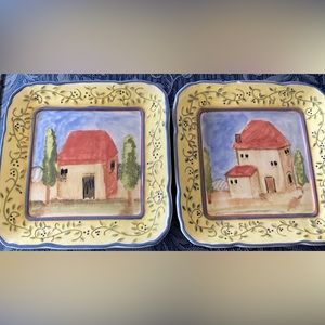 American Atelier "TUSCANY VILLAGE" ironstone square set of 2 plates 8 1/2”